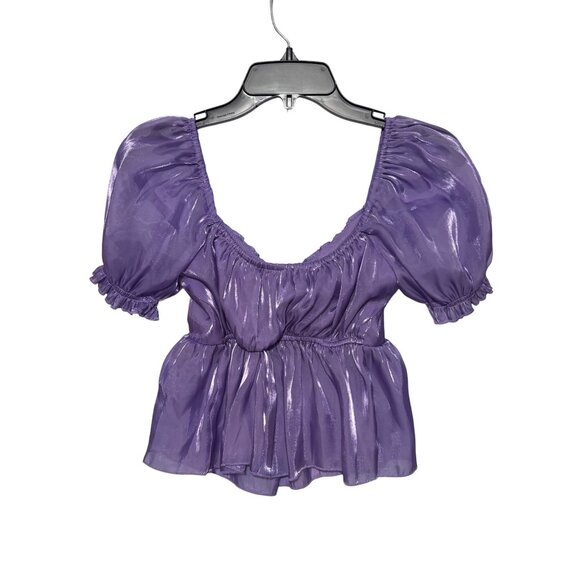 Thirty/Thirty L.A. Shiny Lavender Puff Sleeve Babydoll Blouse Size Small Fairy - Picture 2 of 6